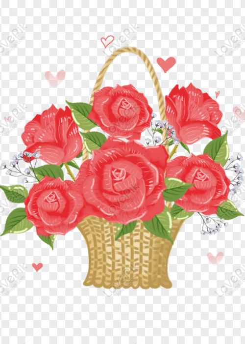 Giỏ hoa hồng đỏ được vẽ và tô màu thật đẹp 